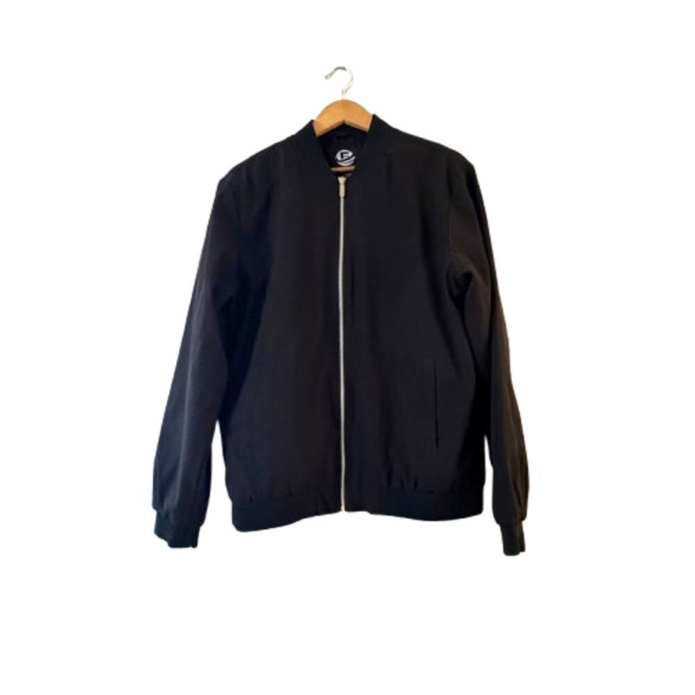FASHION‎ Men's Bomber Jacket Size L Black Full Zip Lined Long Sleeve Pockets